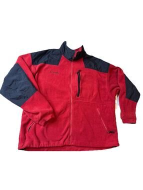 Columbia Unisex Colorblock Red Black Fleece High Neck Full Zip Jacket XL Active